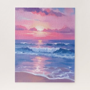 Puzzle Océan peint rose Pastel aquarelle côtier