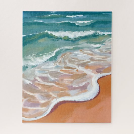 Puzzle Ocean Shore | Aqua Blue Waves Beach Watercolor (Vertical)