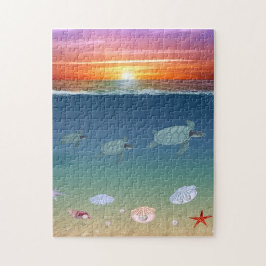 Puzzle Ocean Sunrise, tortues de mer, étoiles, coquillage (Vertical)