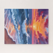 Puzzle Ocean Sunset Beach Waves Watercolor (Horizontal)