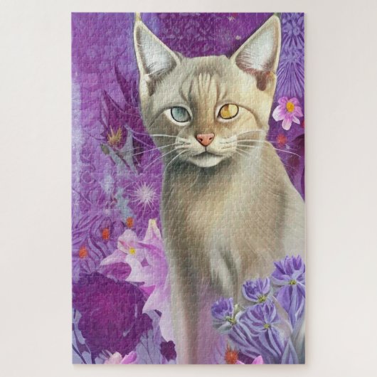 Puzzle Odd Eyed Siamese Kitten en violet (Vertical)