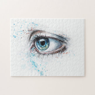 Puzzle oeil aquarelle peinture joli art bleu blanc