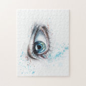 Puzzle oeil aquarelle peinture joli art bleu blanc (Vertical)