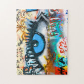 Puzzle OEil bleu sur le mur de graffitis Photo - (Vertical)