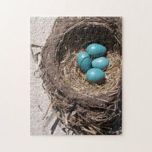 Puzzle Oeufs bleus de Robin du nid de l'oiseau rustique