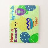 Puzzle OEufs de Pâques de poussin jaune NOM personnalisé (Vertical)