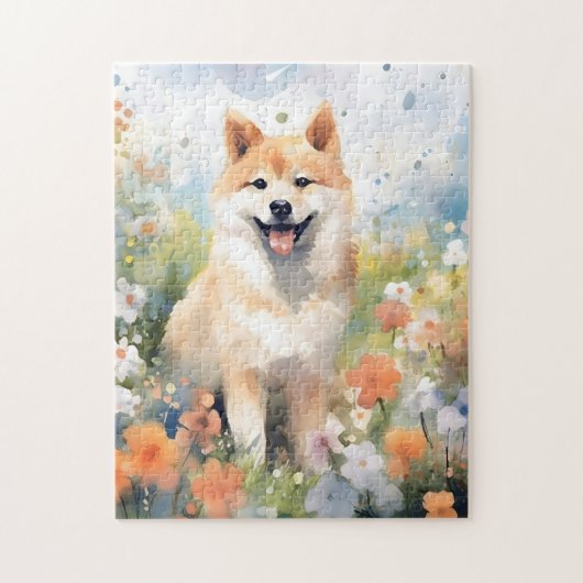 Puzzle OEuvre colorée d'aquarelle Shiba Inu (Vertical)