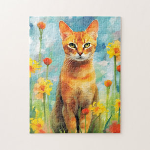 Puzzle OEuvre colorée en aquarelle de chat gingembre