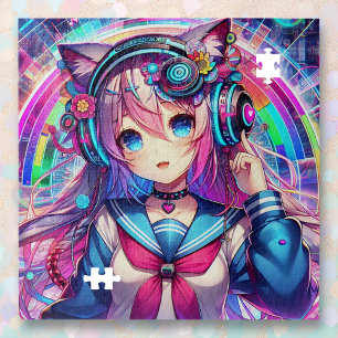 Puzzle Oeuvre colorée Glitchcore Anime Girl