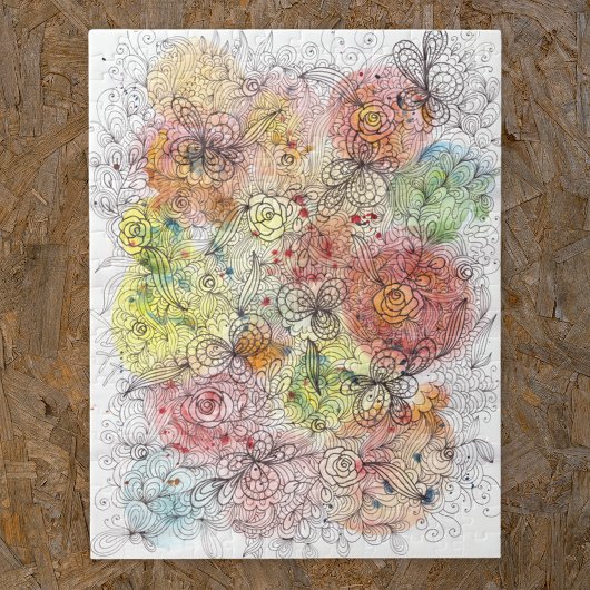 Puzzle OEuvre d'aquarelle Ombre et de griffes florales d'