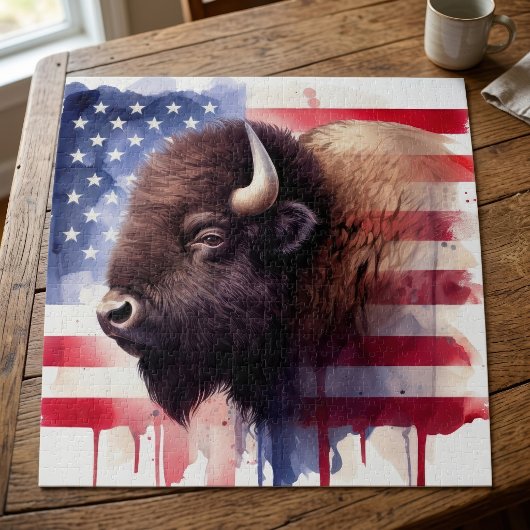 Puzzle Œuvre d'art majestueuse représentant des bisons am