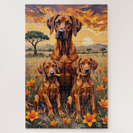 Puzzle Œuvre d'art Rhodesian Ridgeback Savane Coucher de  (Vertical)