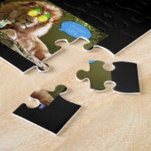 PUZZLE OF A CAT COMBING AND HUGGING A BABY. (Côté)