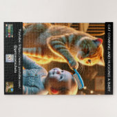 PUZZLE OF A CAT COMBING AND HUGGING A BABY. (Horizontal)