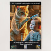 PUZZLE OF A CAT COMBING AND HUGGING A BABY. LEGPUZZEL (Verticaal)