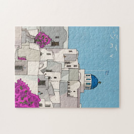Puzzle Oia Santorini Île Grèce Illustration lunaire (Horizontal)