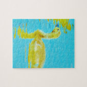 Puzzle Oie-bébé jaune avec eau bleu clair (Horizontal)