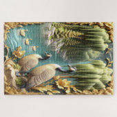 Puzzle Oies du Canada au milieu des saules qui pleuvent (Horizontal)