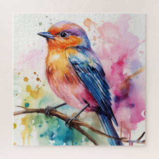 Puzzle oiseau aquarelle avec arbre fruitier