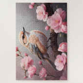 Puzzle Oiseau beige doux avec fleurs roses (Vertical)