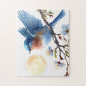 Puzzle Oiseau bleu Art de la floraison printanière (Vertical)