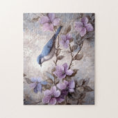 Puzzle Oiseau bleu aux fleurs violettes (Vertical)