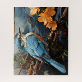 Puzzle Oiseau bleu et fleurs jaunes (Vertical)