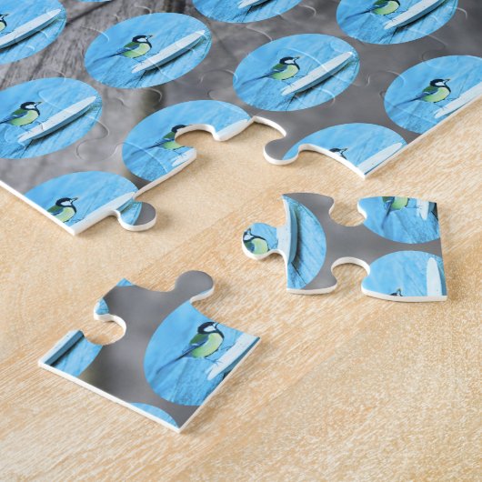 Puzzle Oiseau bleu Tit Nourrir une plaque de gâteau Diffi (Côté)