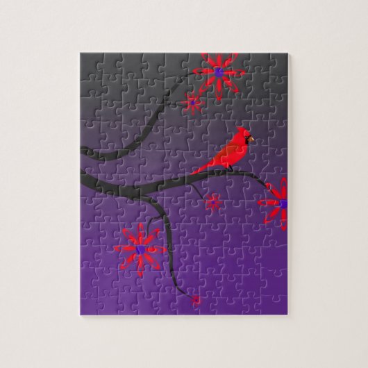 Puzzle Oiseau cardinal rouge dans un arbre sur le fond (Vertical)