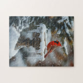 Puzzle Oiseau cardinal rouge sur un Oiseau congelé Art (Horizontal)