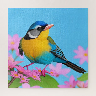 Puzzle Oiseau Coloré sur Branche en Fleurs