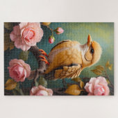 Puzzle Oiseau doré avec roses roses botaniques (Horizontal)