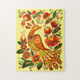 Puzzle Oiseau et fleurs ukrainiens Petrykivka peinture