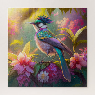 Puzzle Oiseau fantastique à ailes arc-en-ciel et crête bl