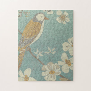 Puzzle Oiseau jaune, gris et beige été perché sur une
