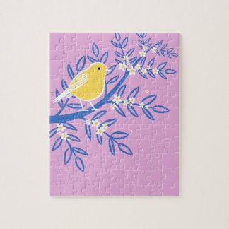 Puzzle Oiseau jaune illustré sur un Arrière - plan rose