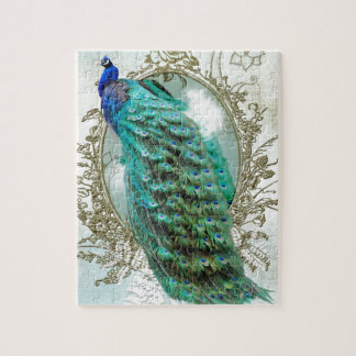 Puzzle oiseau minable vintage de belle turquoise de paon