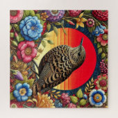 Puzzle Oiseau parmi des fleurs colorées (Horizontal)