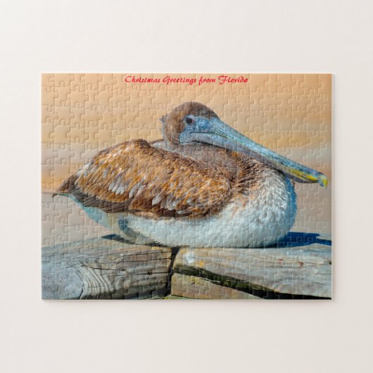 Puzzle Oiseau Pélican Floride. Vœux de Noël (Horizontal)