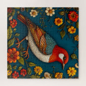 Puzzle Oiseau perché parmi des fleurs colorées (Horizontal)
