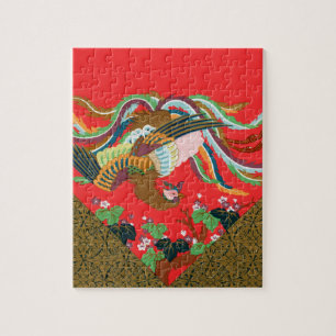 Puzzle Oiseau Phoenix Rouge Vintage Art Japonais G.A. Aud