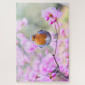 Puzzle Oiseau printanier aux fleurs roses (Vertical)