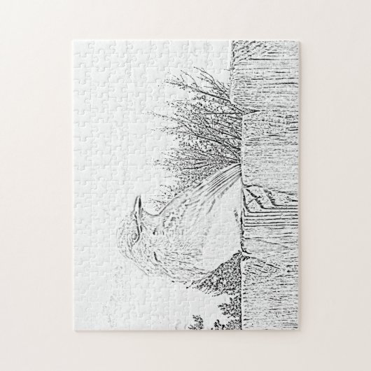 Puzzle - Oiseau sur la clôture à la couleur (Vertical)