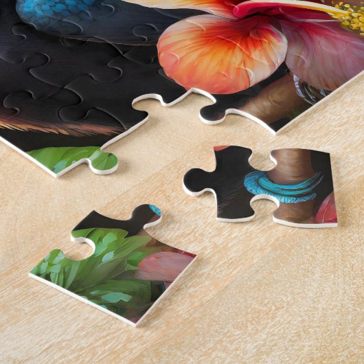 Puzzle Oiseau tropical Toucan aux fleurs d'Hibiscus (Côté)