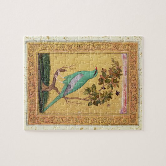 Puzzle Oiseau vert, Mughal (gouache sur le papier) (Horizontal)
