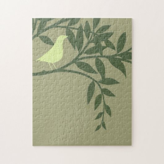 Puzzle Oiseau vert perché sur une branche verte (Vertical)