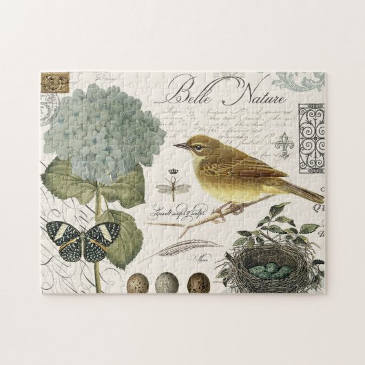 Puzzle oiseau vintage et nid (Horizontal)