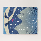 Puzzle Oiseaux bleus d'hiver en amour Mariage de Noël (Horizontal)