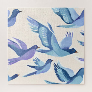 Puzzle Oiseaux bleus en vol   Aquarelle moderne
