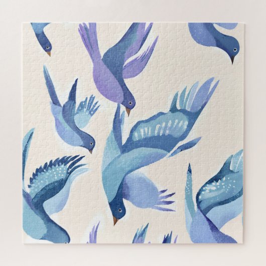 Puzzle Oiseaux bleus volant | Aquarelle moderne (Horizontal)